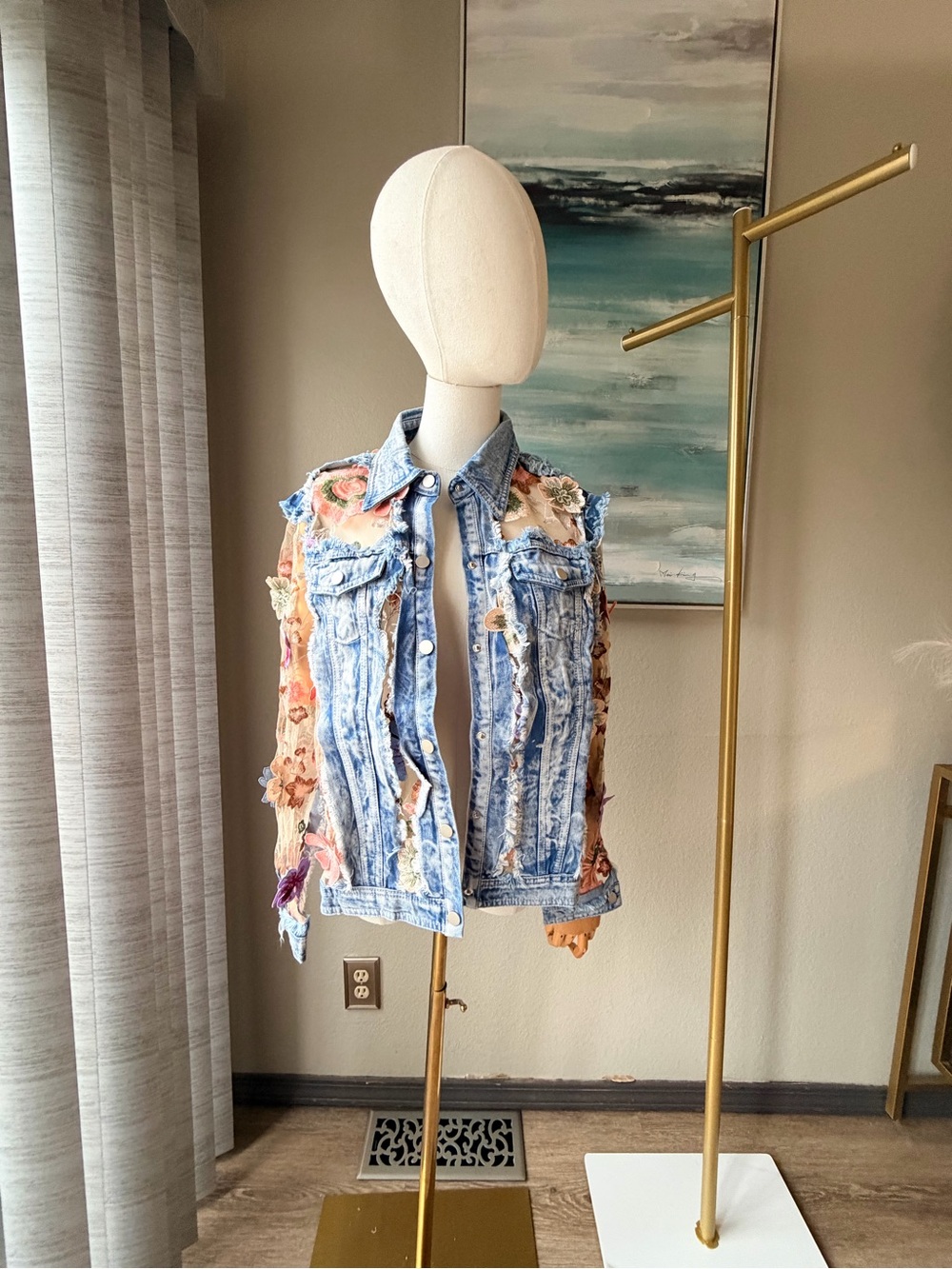 Adore Floral Mesh Denim Jacket 🌸 Statement Embroidered Boutique Jacket - Picture 6 of 14